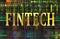 `FINTECH` word in gold on electronic background