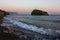 At Fiolent beach after sunset in the evening the wave on the shore.