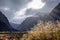 Fiordland national park stormy landscape, New Zealand