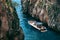 Fiordo of Furore, Italy - 12.07.2019. Travel and vacation concept. Italy. yacht with tourists for excursionsItaly. Watercraft