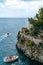 Fiordo of Furore, Italy - 12.07.2019. Travel and vacation concept. Italy. yacht with tourists for excursionsItaly. Watercraft