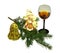 Fir branch, wine glass and new year\'s toys