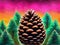 fir cone background knolling drawing neon colors.