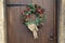 Fir Cone and Balls on Christmas Wreath, Wooden Front Door