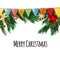 Fir tree branches border with christmas symbols: garland, poinsettia, berrys, candle, cookie