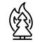 Fir tree burning in fire icon, outline style