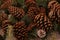 Fir-tree cone forest large brown integer natural rustic background traditional decoration