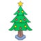 Fir tree decorated with knick knacks to welcome Christmas and the new year, doodle icon drawing