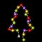 Fir-tree shape with light garland. Christmas tree with multicolor glowing star lighting bulbs. Isolated luminous Xmas