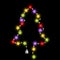 Fir-tree shape with light garland. Christmas tree with multicolor glowing star lighting bulbs. Isolated luminous Xmas decoration.