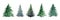 Fir tree watercolor set. Hand drawn realistic lush pine watercolor illustration. Green forest plant element. Christmas