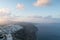 Fira town aerial view at sunrise, Santorini.