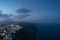 Fira town aerial view at sunrise, Santorini.