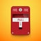 Fire alarm system. Pull danger fire safety box. Break red alarm equipment detector