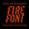 Fire alphabet font. Speed effect type letters and numbers on black background.