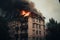 fire in the apartment. flames engulf an apartment in a multi-story building. Generative AI