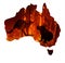 Fire in Australia. Map of australia burn. Animals killed in Fiers. Catastrophe and apocalypse. Pray for Australia