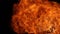 Fire ball explosion, high speed camera, isolated fire flame on black background.