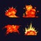 Fire blasts, explosion bursts flame and smoke icons