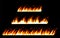 Fire borders on a black background. Cartoon flame banner border elements, orange burn bounds, blazing line vector images