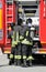 fire brigade operates the fire engine during the shutdown of the