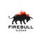 fire bull logo  raging buffalo icon design silhouette Illustration with red flame