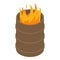 Fire burning in barrel icon, isometric style