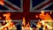 Fire burning the union-jack flag of united kingdom