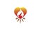 Fire burning wood campfire  inside a heart for logo design