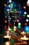 Fire of candle on christmas background. Christmas candles burning at night. Abstract candles background.