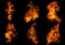 Fire collection set of flame burning isolated on dark background for graphic design purpose