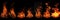 Fire collection set of flame burning isolated on dark background for graphic design purpose