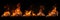 Fire collection set of flame burning isolated on dark background for graphic design purpose