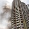 Fire At a construction site, unfinished multi-storey reinforced concrete building