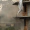 Fire At a construction site, unfinished multi-storey reinforced concrete building