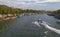 Fire Crews and Marine Police taking part in an exercise along the banks of the River Seine.