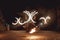 Fire dancing shows at night. Amazing fire show as part of wedding ceremony