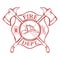 Fire Dept. Label. Helmet with Crossed Axes. Vector