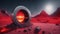 fire in the desert A fantasy illustration of a round hole to a cosmic world, with a red flame and an infrared spectrum