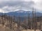 Fire detail and view of Pikes Peak in Colorado