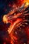 Fire dragon on the dark background. Chinese New Year 2024 zodiac sign, year of the Dragon. Mythological creature