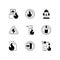 Fire emergency black linear icons set