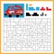 Fire engine. Color the image using shapes. Coloring book for kids. Colorful Puzzle Game for Children with answer