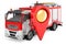 Fire engine with map pointer. 3D rendering