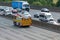 Fire engine travelling on busy british motorway M25