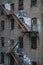 Fire escape stairs on an old building exterior in New York, Manhattan