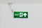 Fire Exit Signs, Fire escape green, Arrow Signs on white wall, Signs Emergency, Light box signs green, Safety first signs