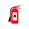Fire extinguisher cartoon flat colored icon with fire sign.