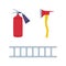 Fire Extinguisher Cylinder, Ladder and Hatchet as Rescue Equipment for Urgent Saving of Life Vector Set