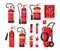 Fire extinguisher firefighter equipment isolated set